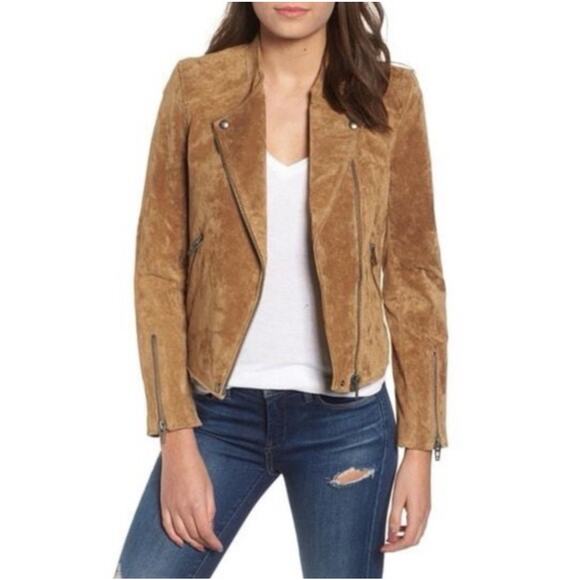Revolve Blank NYC Suede Leather Moto Jacket Tan Size M